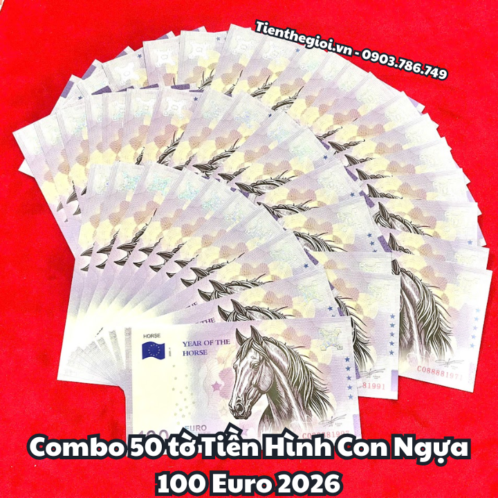 Combo 50 tờ Tiền Lì Xì 100 Euro Hình Con Ngựa 2026